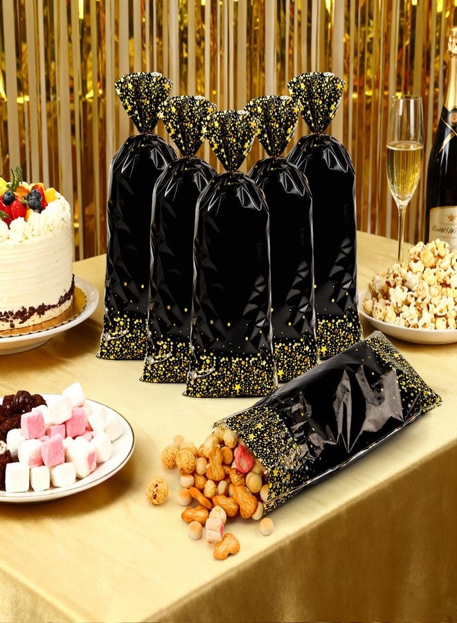 Linsuminn Black Gold Party Favor Bags, 100 PCS Black Gold Treat Bags, Plastic Star Dot Candy Cookie Goodie Gift Bag Holiday Snack Treat Bag with Gold Twist Tie for New Year Birthday Wedding Party Favor Supplies - Image 5